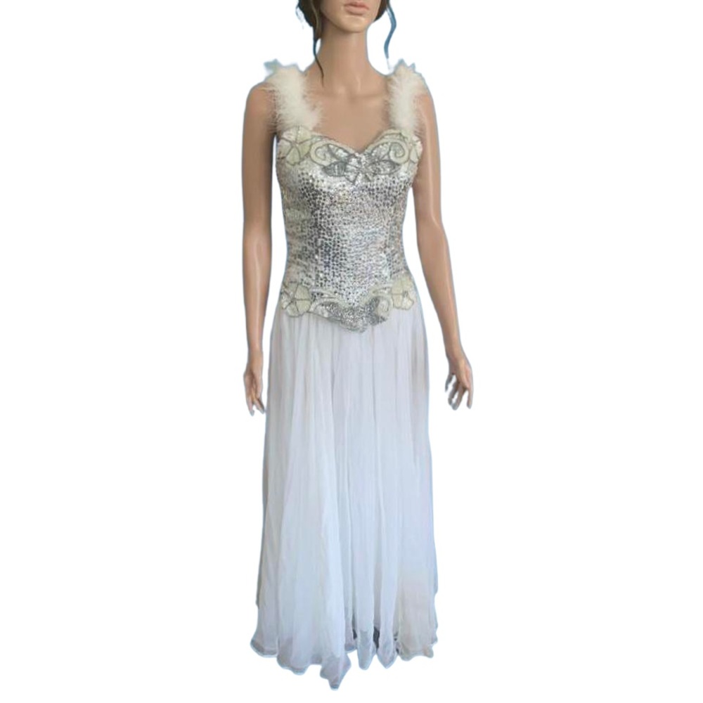 Vintage Silver & White Sequin Pageant Dress